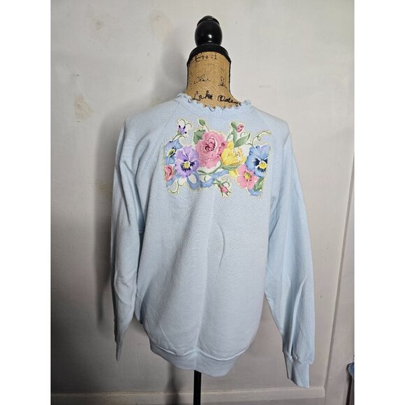 Vintage Grannycore FLoral Ruffled Crewneck Sweatshirt Tultex - Picture 3 of 16